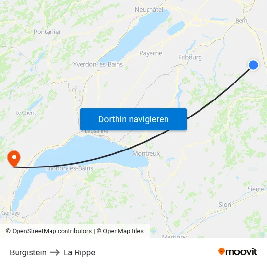 Burgistein to La Rippe map