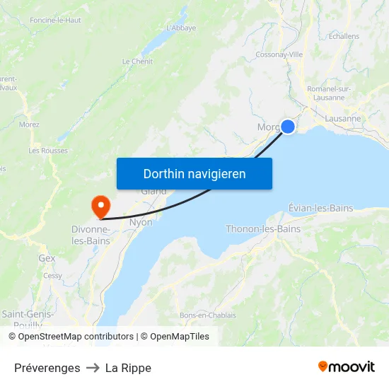 Préverenges to La Rippe map