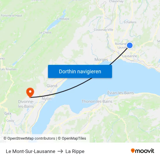 Le Mont-Sur-Lausanne to La Rippe map