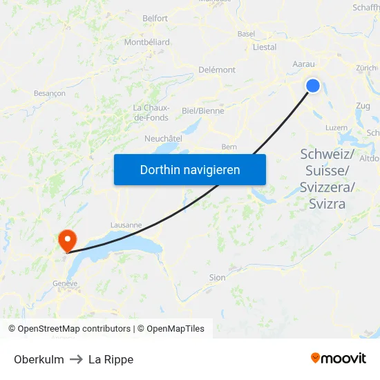 Oberkulm to La Rippe map