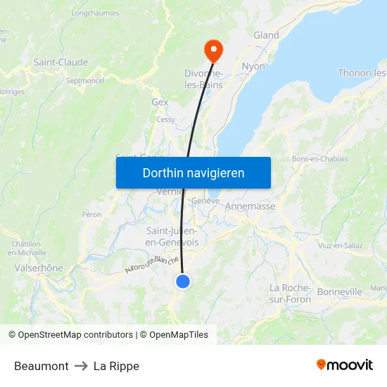 Beaumont to La Rippe map