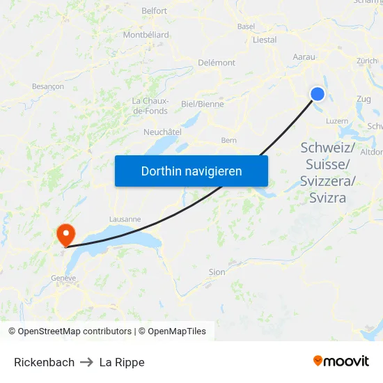 Rickenbach to La Rippe map