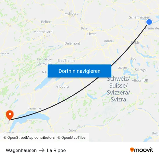 Wagenhausen to La Rippe map