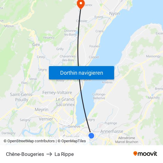 Chêne-Bougeries to La Rippe map