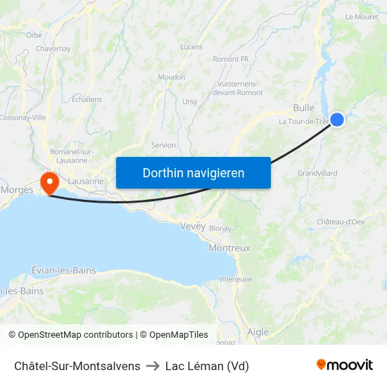 Châtel-Sur-Montsalvens to Lac Léman (Vd) map