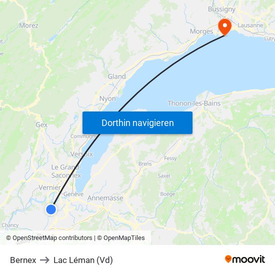 Bernex to Lac Léman (Vd) map