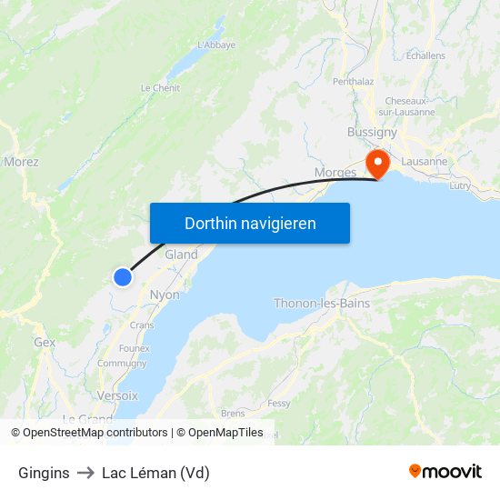 Gingins to Lac Léman (Vd) map