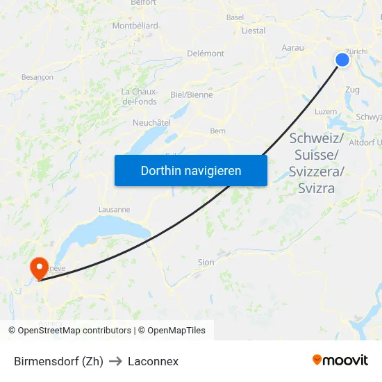 Birmensdorf (Zh) to Laconnex map