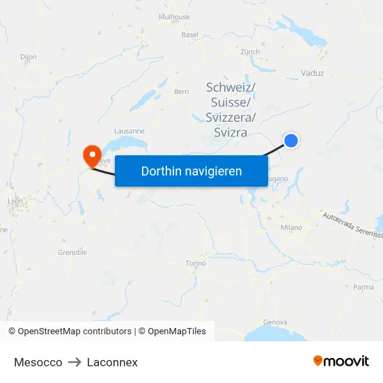 Mesocco to Laconnex map