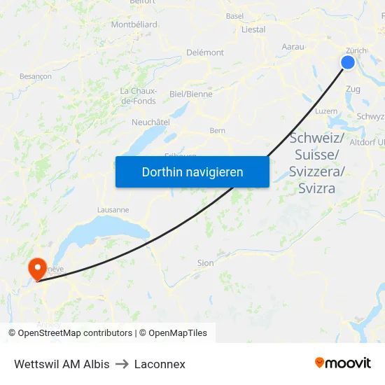 Wettswil AM Albis to Laconnex map