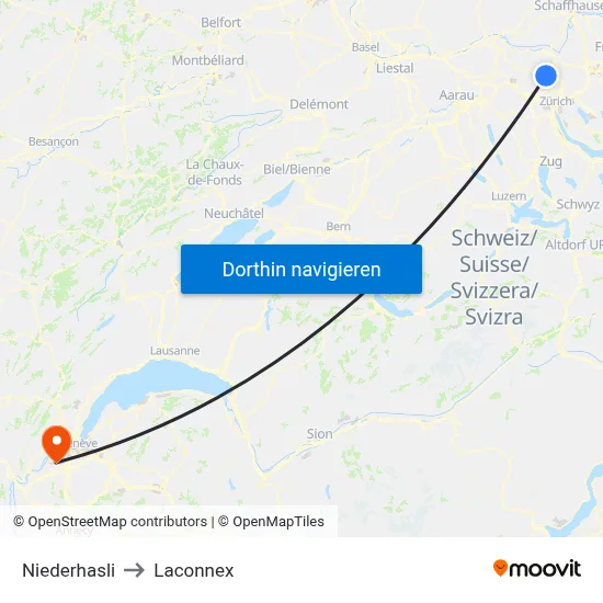 Niederhasli to Laconnex map