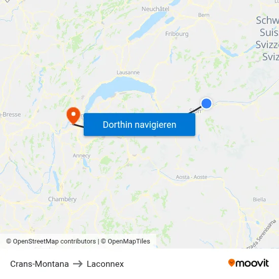 Crans-Montana to Laconnex map