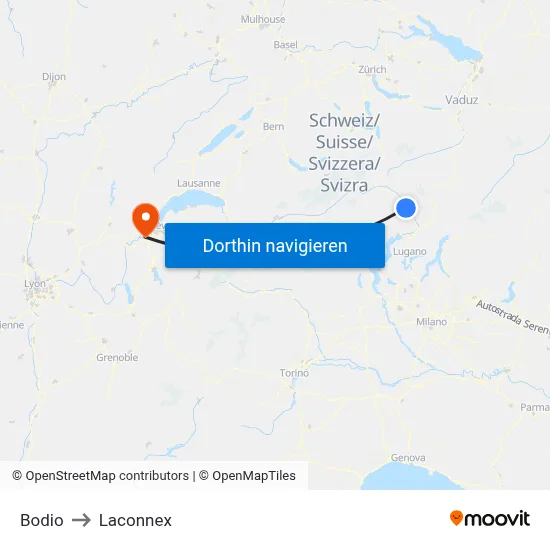 Bodio to Laconnex map