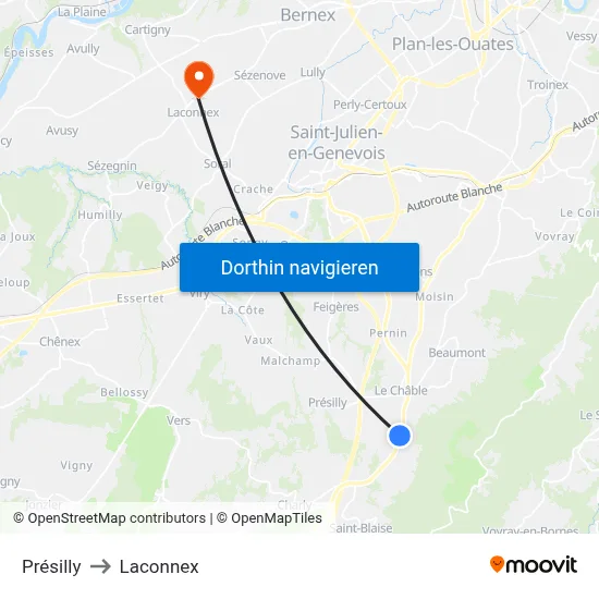 Présilly to Laconnex map