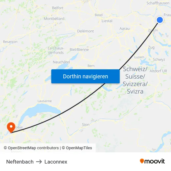 Neftenbach to Laconnex map