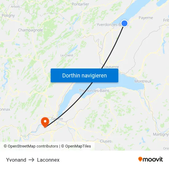 Yvonand to Laconnex map