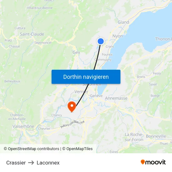 Crassier to Laconnex map