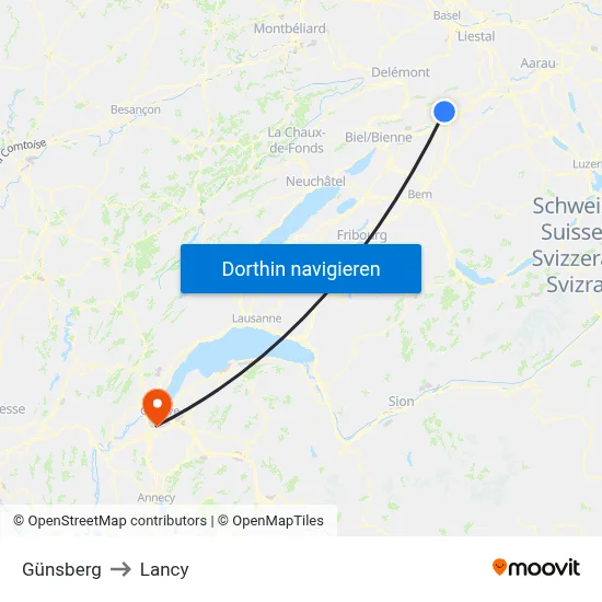 Günsberg to Lancy map