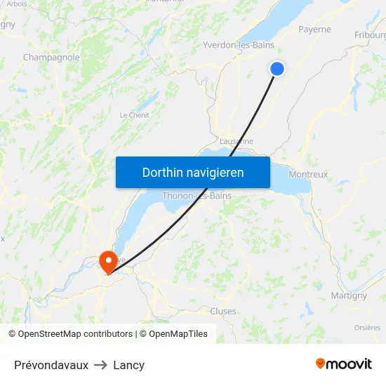 Prévondavaux to Lancy map