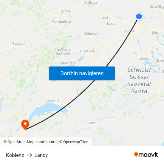 Koblenz to Lancy map