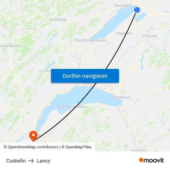 Cudrefin to Lancy map