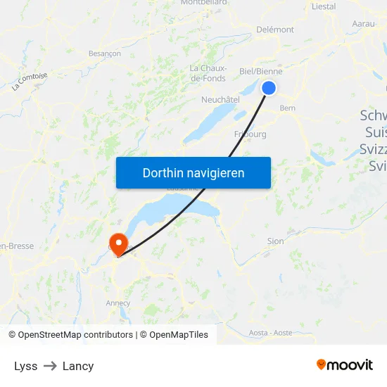 Lyss to Lancy map