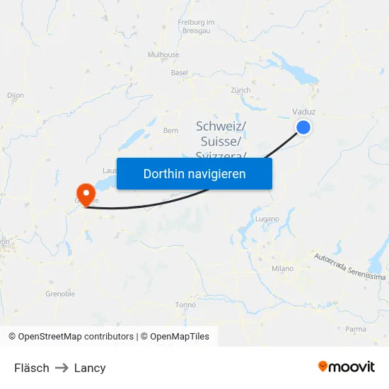 Fläsch to Lancy map