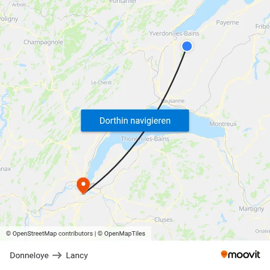 Donneloye to Lancy map