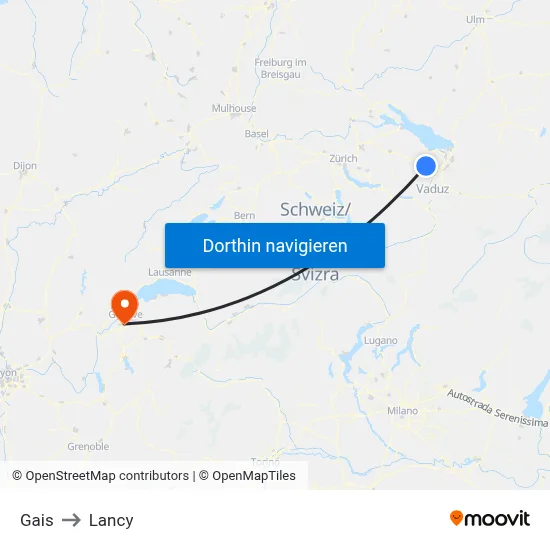 Gais to Lancy map