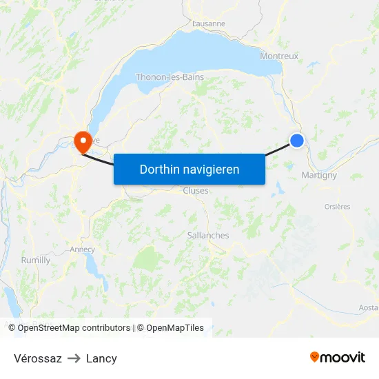 Vérossaz to Lancy map