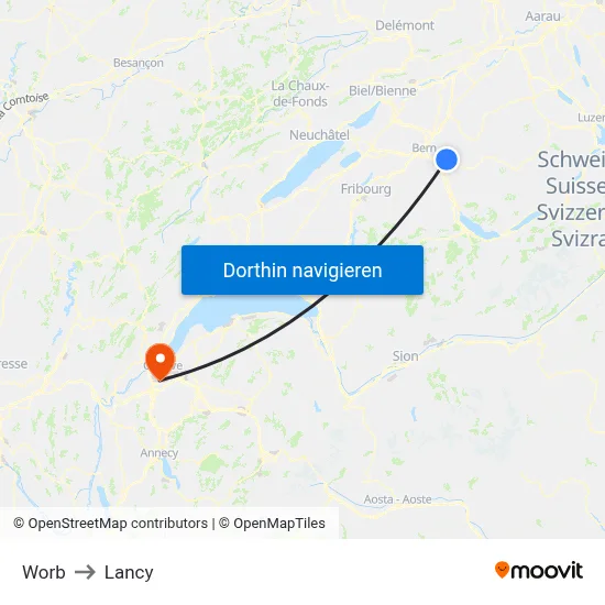 Worb to Lancy map