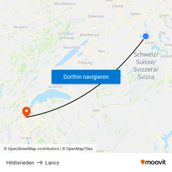 Hildisrieden to Lancy map