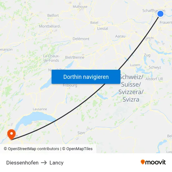 Diessenhofen to Lancy map