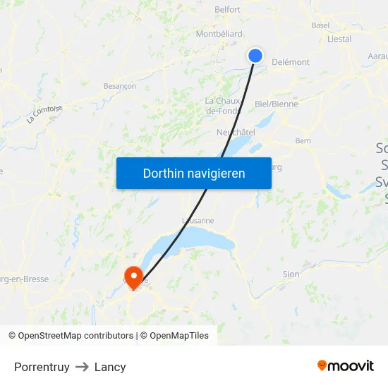 Porrentruy to Lancy map