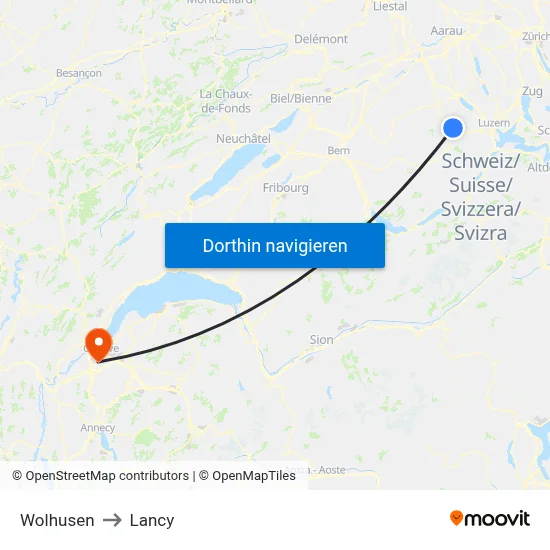 Wolhusen to Lancy map