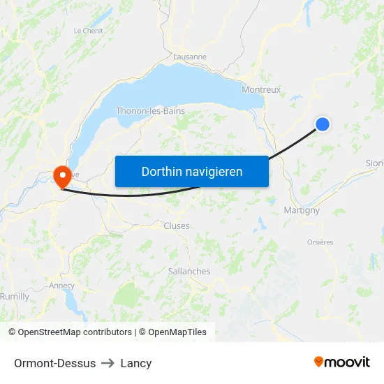 Ormont-Dessus to Lancy map