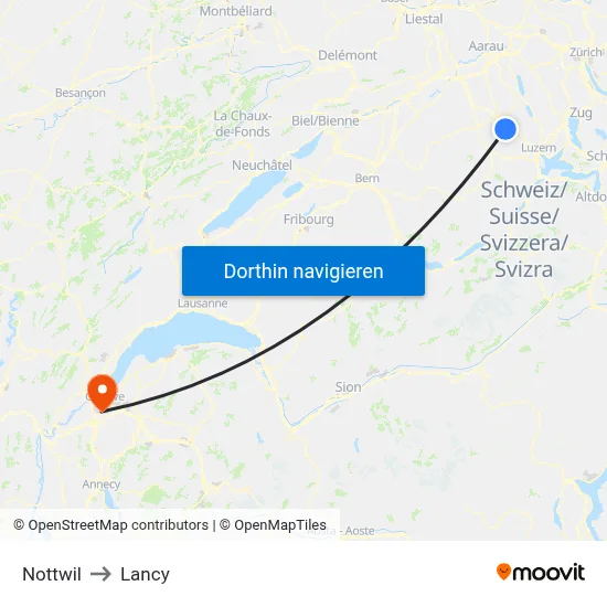 Nottwil to Lancy map