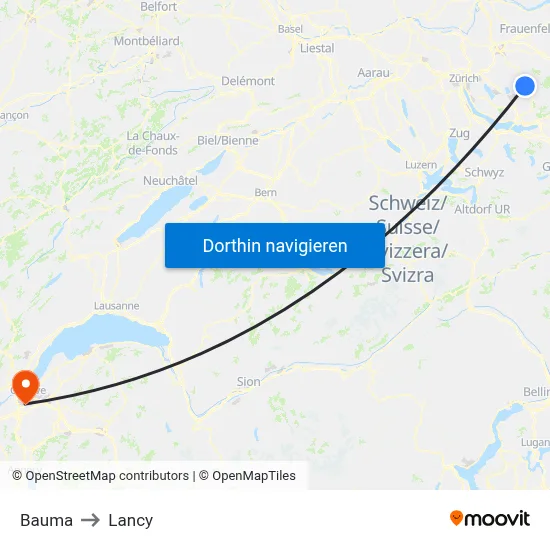 Bauma to Lancy map