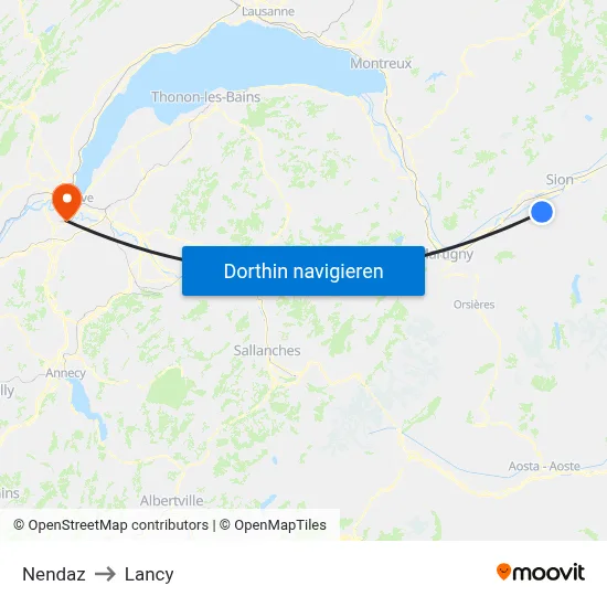 Nendaz to Lancy map