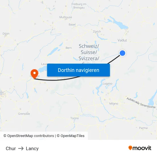 Chur to Lancy map