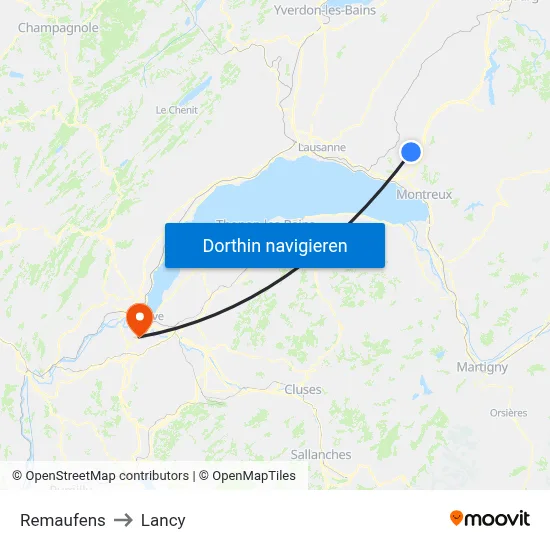 Remaufens to Lancy map