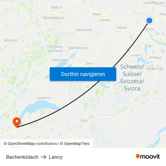 Bachenbülach to Lancy map