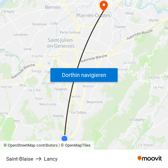 Saint-Blaise to Lancy map