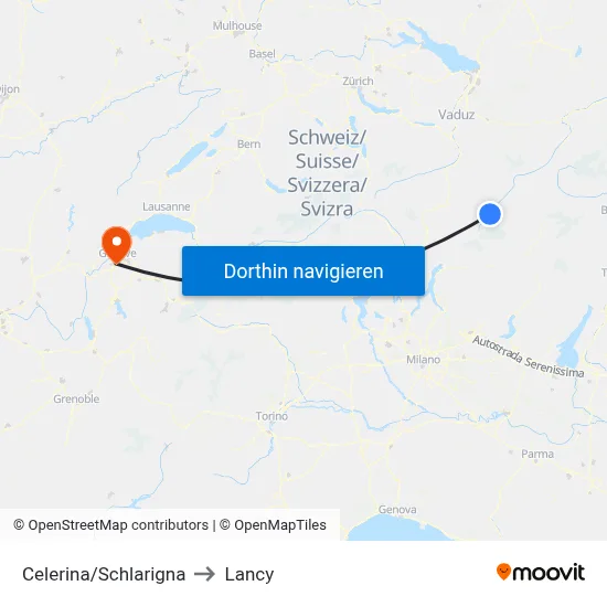 Celerina/Schlarigna to Lancy map