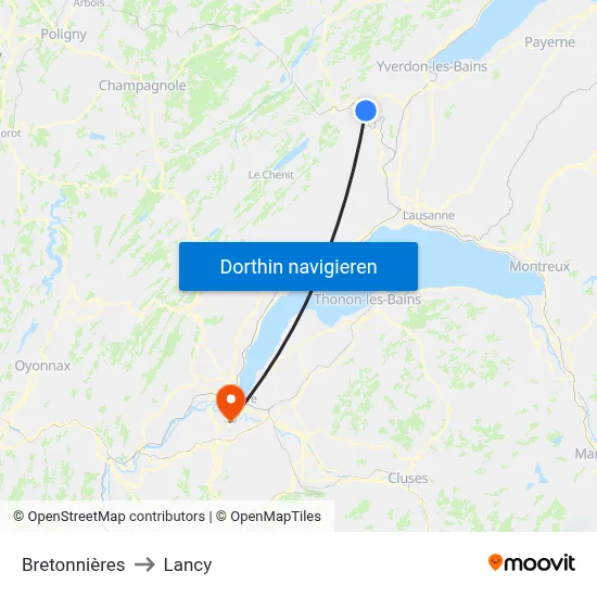 Bretonnières to Lancy map