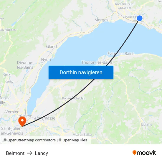 Belmont to Lancy map