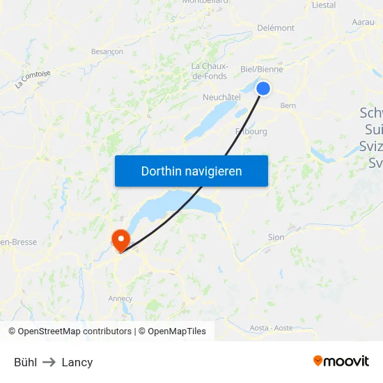Bühl to Lancy map