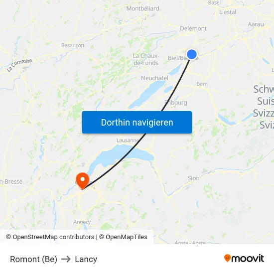Romont (Be) to Lancy map