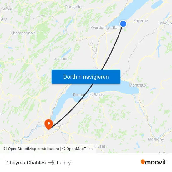 Cheyres-Châbles to Lancy map