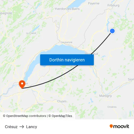 Crésuz to Lancy map